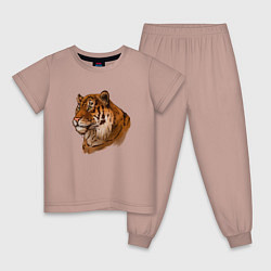 Пижама хлопковая детская Тигр маслом, цвет: пыльно-розовый
