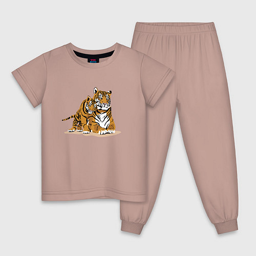 Детская пижама Тигрица с игривым тигрёнком / Пыльно-розовый – фото 1