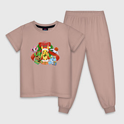 Пижама хлопковая детская HAPPY NEW YEAR ПОКЕМОНЫ, ПИКАЧУ 2022, цвет: пыльно-розовый