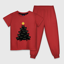 Пижама хлопковая детская Кото - ёлка новый год, цвет: красный