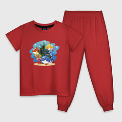 Пижама хлопковая детская Три весёлых подружки, цвет: красный