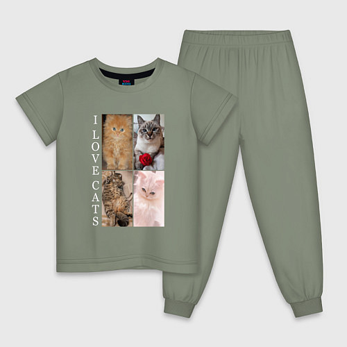 Детская пижама I LOVE CATS Я ЛЮБЛЮ КОШЕК / Авокадо – фото 1
