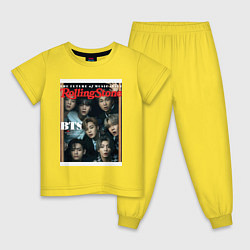 Пижама хлопковая детская BTS БТС на обложке журнала, цвет: желтый