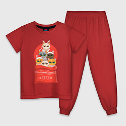 Пижама хлопковая детская Christmas Cats, цвет: красный