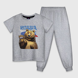 Пижама хлопковая детская Прикольный русский медвежара, цвет: меланж
