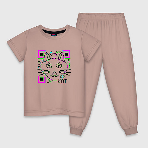 Детская пижама QR-Кот 3D / Пыльно-розовый – фото 1