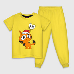 Пижама хлопковая детская Тигренок в шапочке С новым годом, цвет: желтый