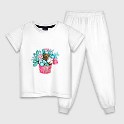Пижама хлопковая детская Зимний букет Акварель, цвет: белый