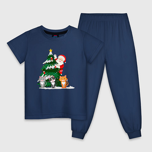 Детская пижама Санта передает вам привет / Тёмно-синий – фото 1