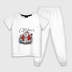Пижама хлопковая детская Санта и ребенок, цвет: белый