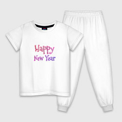 Пижама хлопковая детская Неоновая Надпись Новый Год Happy New Year, цвет: белый