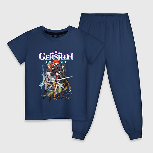 Детская пижама GENSHIN IMPACT HEROES NEON LOGO / Тёмно-синий – фото 1