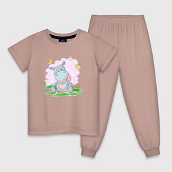 Пижама хлопковая детская Бегемотик в цветочках, цвет: пыльно-розовый