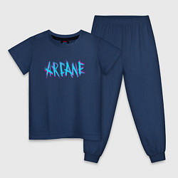 Пижама хлопковая детская ARCANE LEAGUE OF LEGENDS NEON LOGO, цвет: тёмно-синий