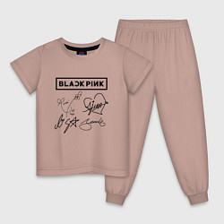 Пижама хлопковая детская BLACKPINK АВТОГРАФЫ ЧЁРНЫЙ БЛЭКПИНК, цвет: пыльно-розовый