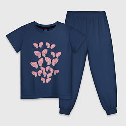 Пижама хлопковая детская Пастельные бабочки в животе, цвет: тёмно-синий