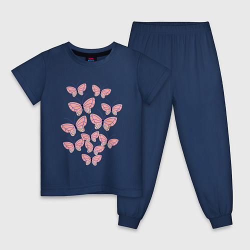 Детская пижама Пастельные бабочки в животе / Тёмно-синий – фото 1