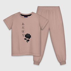 Пижама хлопковая детская РОЗЫ Иероглифы, цвет: пыльно-розовый