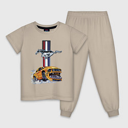 Пижама хлопковая детская Мустанг раскрыл пасть!, цвет: миндальный