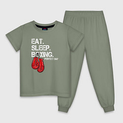 Пижама хлопковая детская Есть Спать Боксировать Прекрасный день, цвет: авокадо