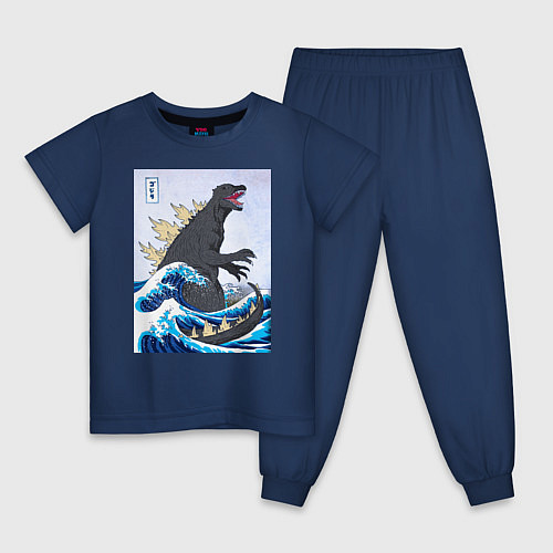Детская пижама Godzilla in The Waves Eastern / Тёмно-синий – фото 1