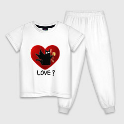 Пижама хлопковая детская WHAT CAT LOVE Сердце, цвет: белый
