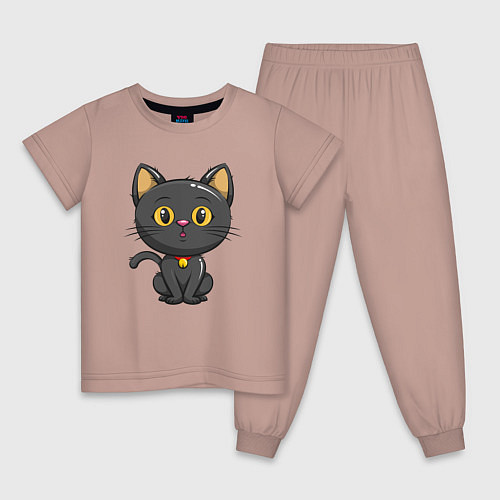 Детская пижама Черный маленький котенок / Пыльно-розовый – фото 1