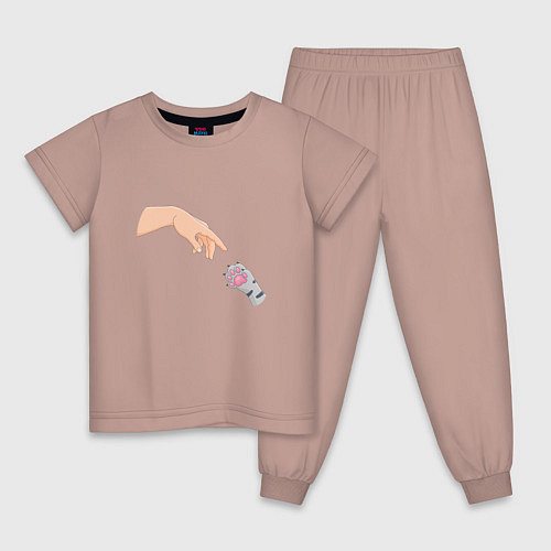 Детская пижама Сотворение Адама и серая лапка котика / Пыльно-розовый – фото 1