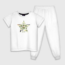 Пижама хлопковая детская Милитари набор, цвет: белый