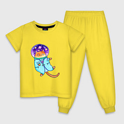 Пижама хлопковая детская Кот в космосе 2022 две стороны, цвет: желтый