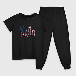 Пижама хлопковая детская KoRn, Корн флаг США, цвет: черный