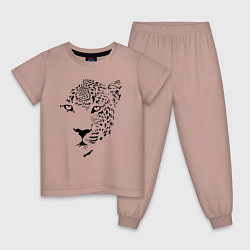 Пижама хлопковая детская Leopard Muzzle, цвет: пыльно-розовый