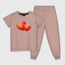 Пижама хлопковая детская Воздушные Сердца Любовные Шары, цвет: пыльно-розовый