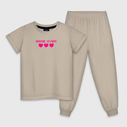 Пижама хлопковая детская Game over розовый текст, цвет: миндальный