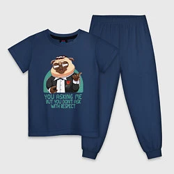 Пижама хлопковая детская Мопс в костюме, цвет: тёмно-синий