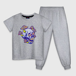 Пижама хлопковая детская Mushrooms & Skull, цвет: меланж
