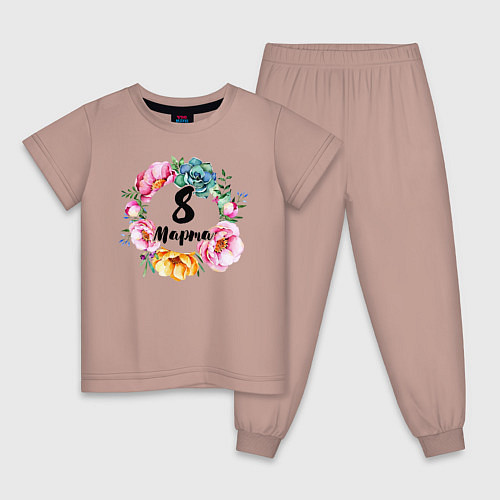 Детская пижама Венок цветов / Пыльно-розовый – фото 1
