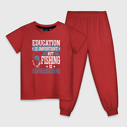 Пижама хлопковая детская Образование важно, но рыбалка важнее, цвет: красный