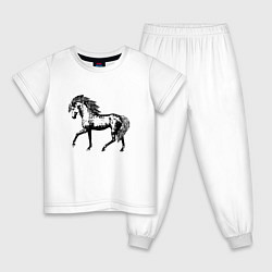 Пижама хлопковая детская Мустанг Лошадь, цвет: белый
