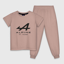 Пижама хлопковая детская Alpine F1 team Black Logo, цвет: пыльно-розовый