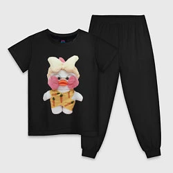 Пижама хлопковая детская Lalafanfan duck в плоточке, цвет: черный
