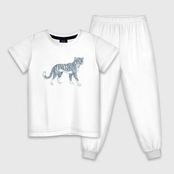 Пижама хлопковая детская Водяной голубой тигр, символ 2022, цвет: белый