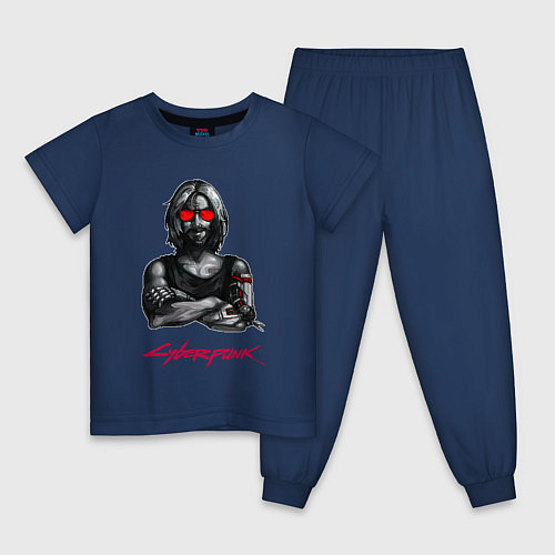 Детская пижама Джонни в красных очках Cyberpunk 2077 / Тёмно-синий – фото 1