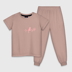 Пижама хлопковая детская Кардио котик, цвет: пыльно-розовый