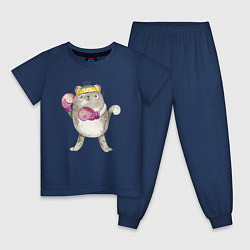 Пижама хлопковая детская Плюшевый кот-боксер, цвет: тёмно-синий