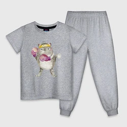 Пижама хлопковая детская Плюшевый кот-боксер, цвет: меланж