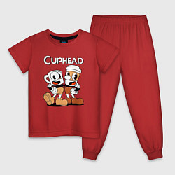Пижама хлопковая детская Cuphead 2 чашечки, цвет: красный