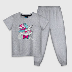 Пижама хлопковая детская Кот в кепке и с бабочкой, цвет: меланж