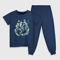 Пижама хлопковая детская Фотоаппарат рисунок, цвет: тёмно-синий
