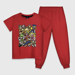 Пижама хлопковая детская Сборище персонажей Super Mario, цвет: красный